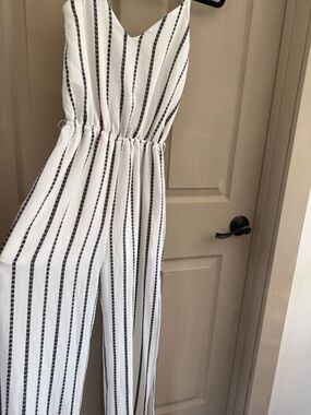 one clothing White Jumpsuit with Black Vertical Stripes